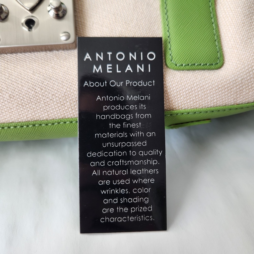 Antonio Melani Women Shoulder Bag Purse Green Ivory Leather Trim Spring Summer - Picture 12 of 16